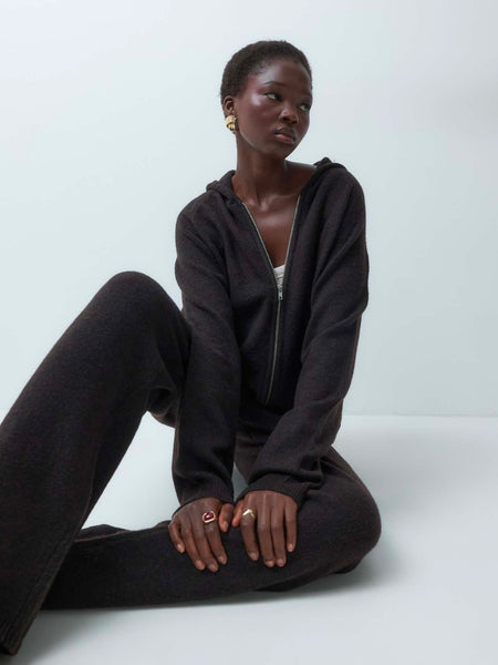 VM Knitted Wide Leg Trouser & Zip Front Hoodie Co-ord Set In Chocolate Brown - Items Sold Separately