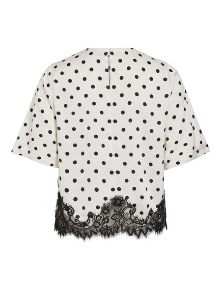 Vila Polka Dot Satin Lace Trim Blouse