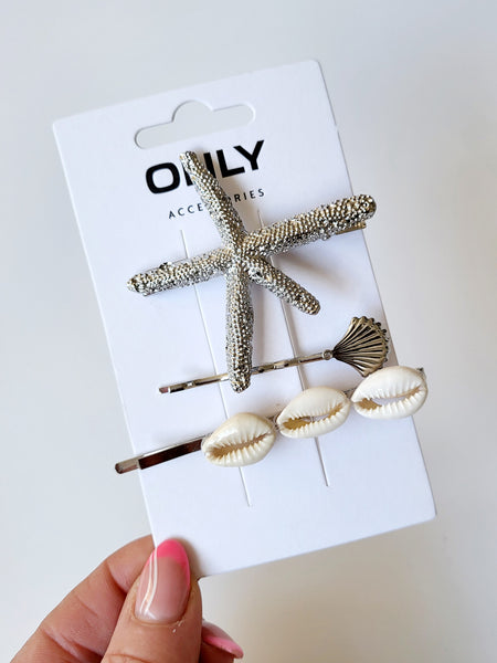 Only 3 Pack Sea Shell Hair Clips - Gold Or Silver