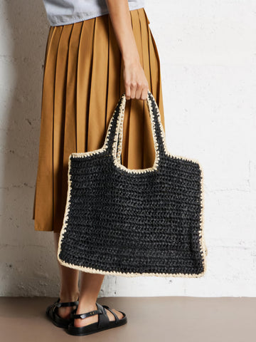 Pieces Straw Tote Bag In Black