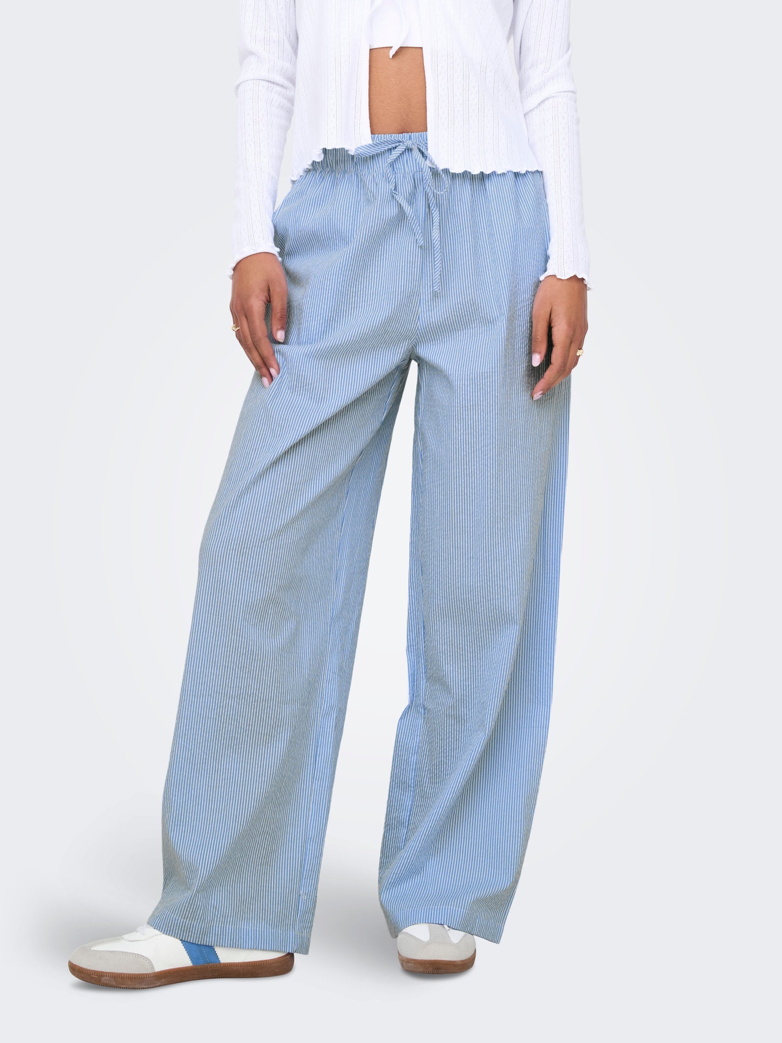 Only Blue Pinstripe Wide Leg Trousers - Co-ord