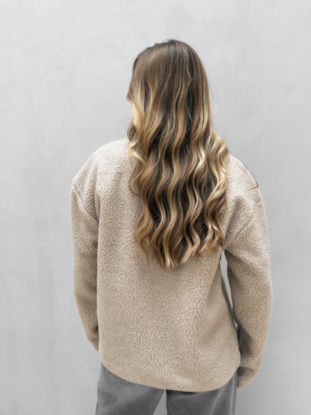 Pieces Zip Front Teddy Fleece Jacket In Beige