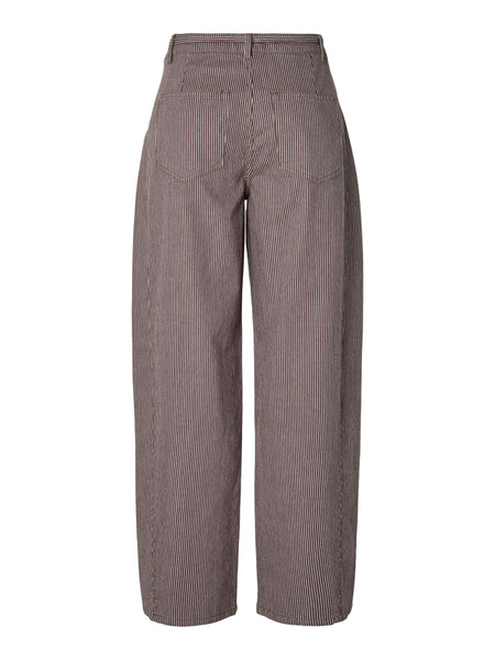 Pieces Brown Pinstripe Barrel Tie Waist Jeans