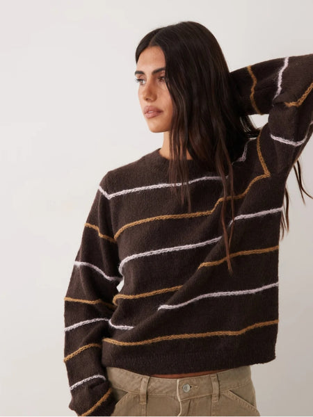 JDY Textured Stripe Knitted Jumper In Brown