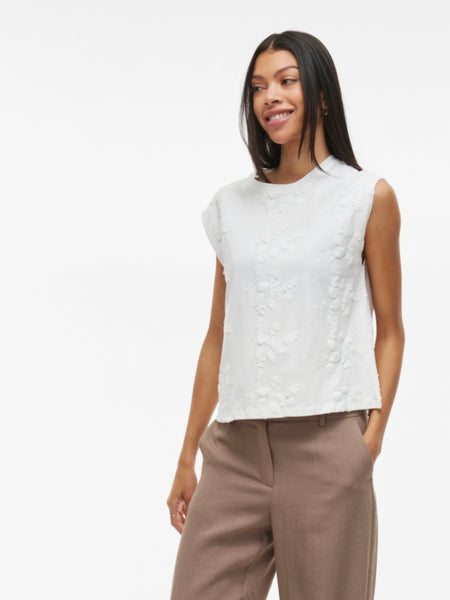 Vila Sleeveless Embroidered Top In White