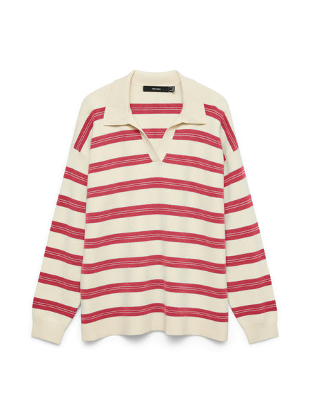 VM Long Sleeve Stripe Poloneck Knit Jumper In Berry
