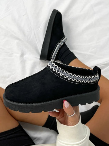 Embroidered Slip On Cosy Taz Slipper Shoe In Black