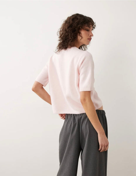 JDY Short Sleeve Knitted Cardigan In Pink