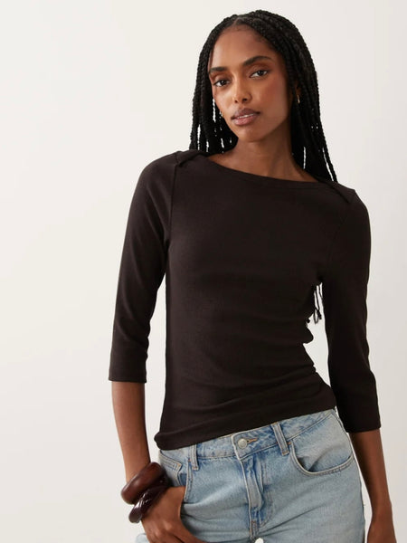 JDY Boatneck 3/4 Sleeve Top In Brown