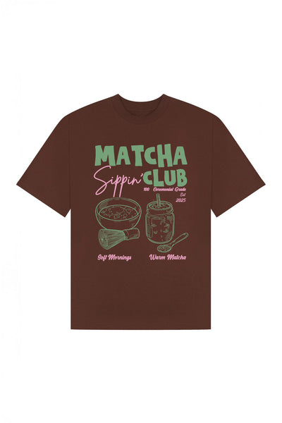Matcha Sippin Club Oversized Tshirt In Brown