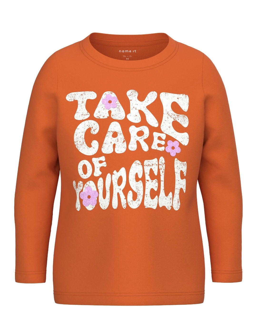 Girls Mini Long Sleeve Printed Top In Orange