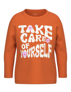 Girls Mini Long Sleeve Printed Top In Orange