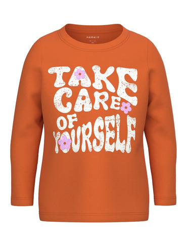 Girls Mini Long Sleeve Printed Top In Orange