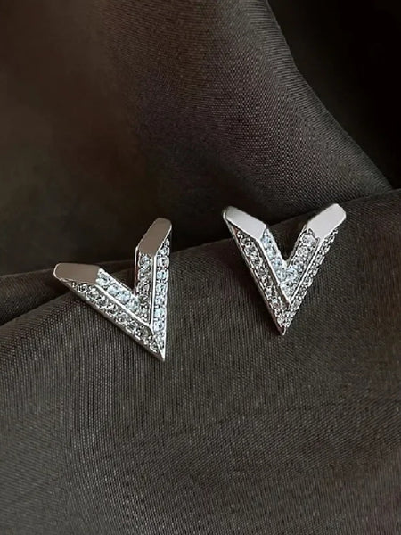 Silver Diamante V Stud Earrings