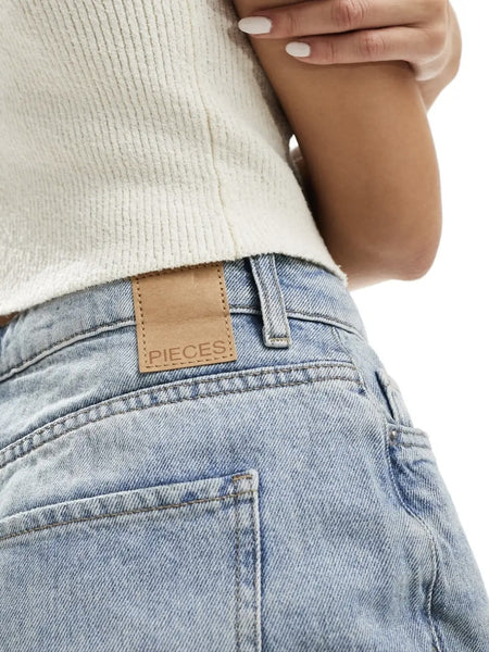 Pieces High Waist Frayed Hem Denim Shorts