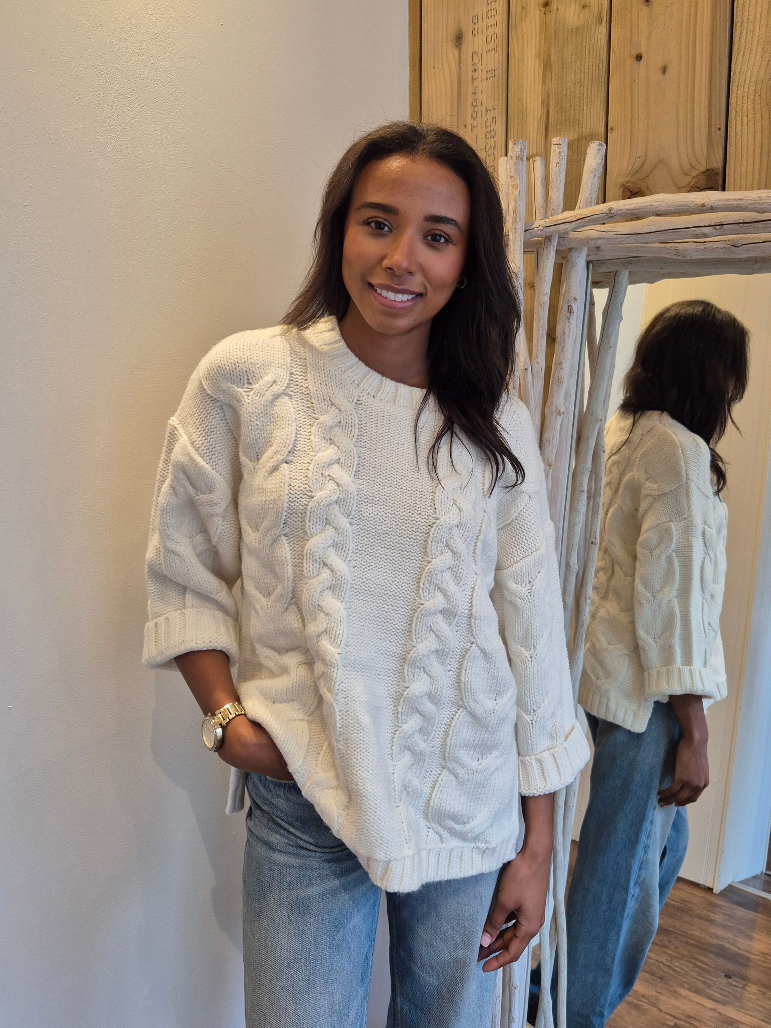 Pieces 3/4 Sleeve Cable Knit Jumper