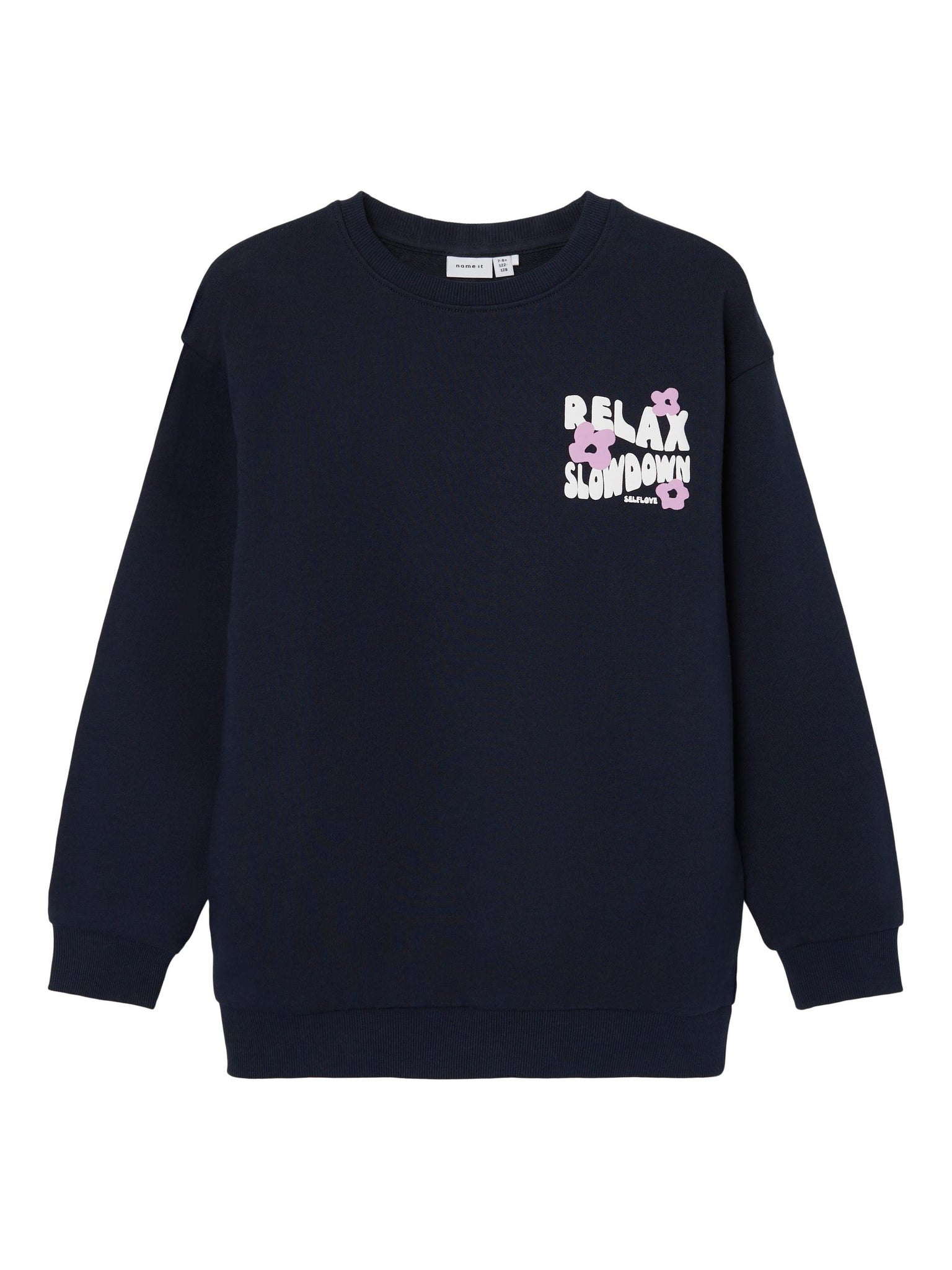 Girls Self Love Oversized Longline Sweatshirt In Navy