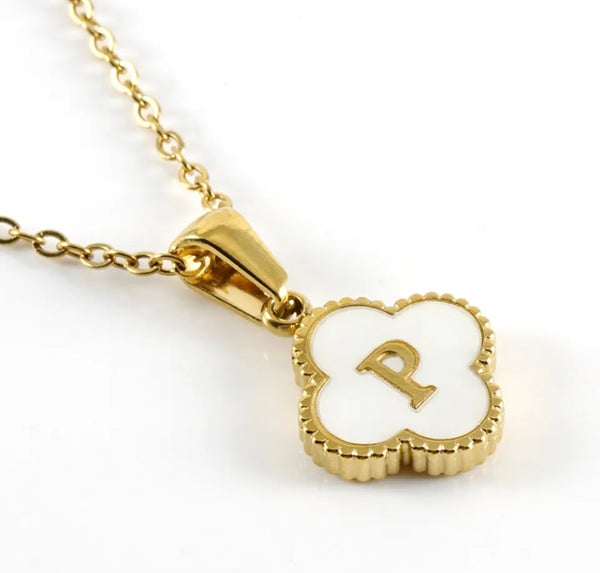 Gold Clover Initial Necklace