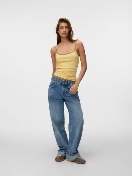 VM Contrast Trim Basic Vest Top In Pale Yellow