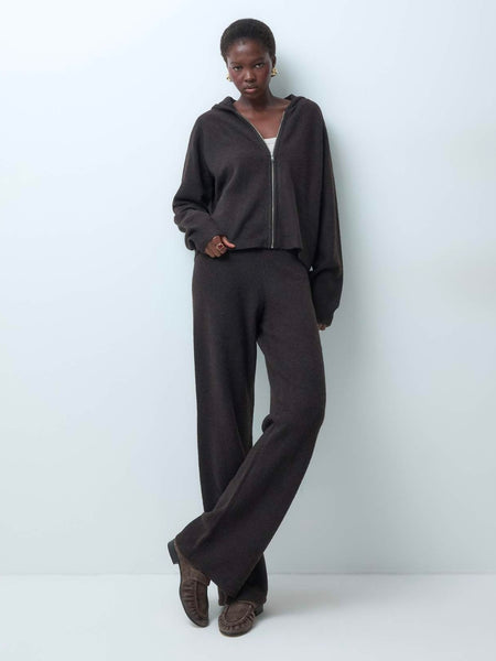 VM Knitted Wide Leg Trouser & Zip Front Hoodie Co-ord Set In Chocolate Brown - Items Sold Separately