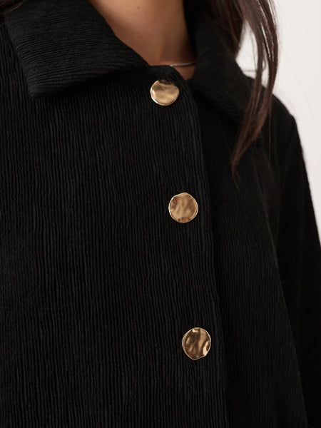 Vila Collared Polo Gold Button Detail Cardigan In Black