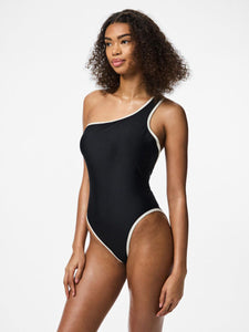 Pieces Black One Shoulder Swimsuit
