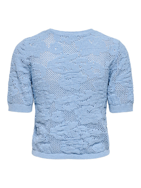 Only Crochet Knit Vneck Cardigan In Baby Blue
