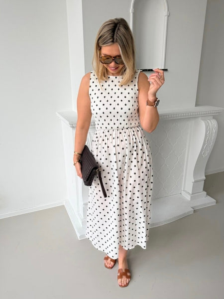 JDY Smock Midi Dress In Black & White Polkadot