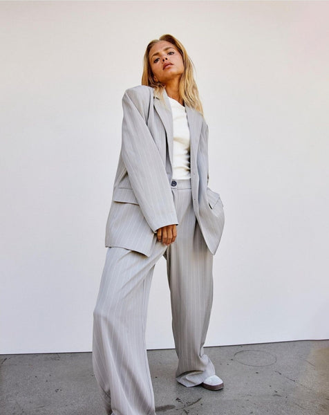 Noisy May Grey Pinstripe Oversized Blazer & Trouser Power Suit