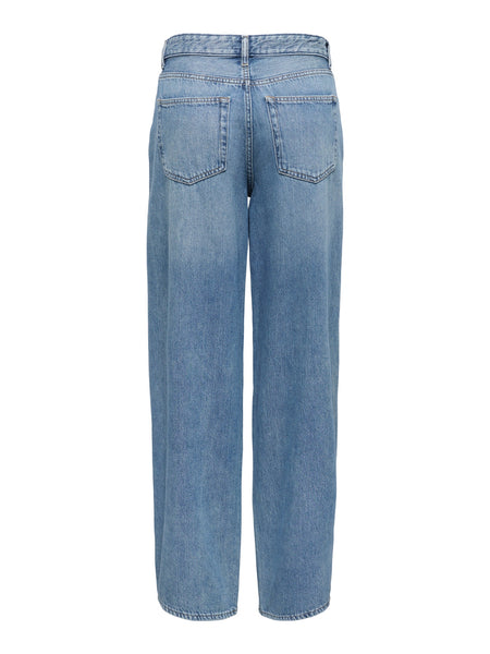 Only Toledo Mid Waist Loose Straight Leg Jeans In Mid Blue