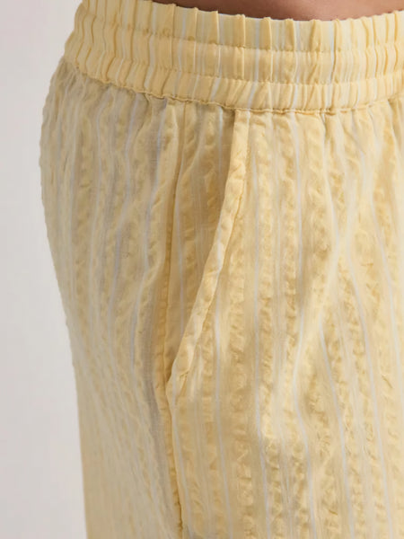 VM Buttermilk Yellow Pinstripe Seersucker Wide Leg Trousers