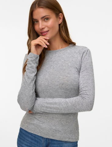 VM Round Neck Basic Long Sleeve Top In Grey