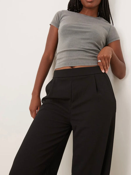 JDY High Waisted Wide Leg Trousers In Black