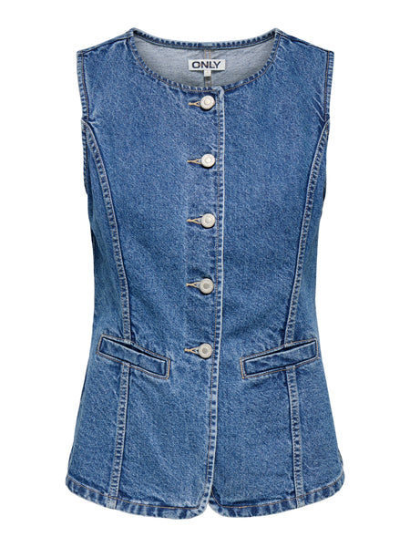 Only Round Neck Medium Blue Denim Waistcoat