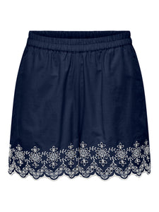 Only High Waist Navy Embroidered Shorts
