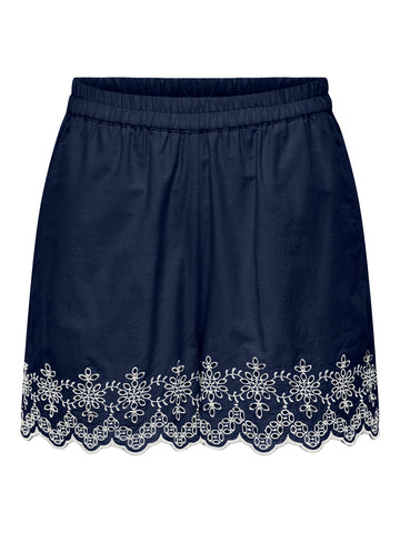 Only High Waist Navy Embroidered Shorts