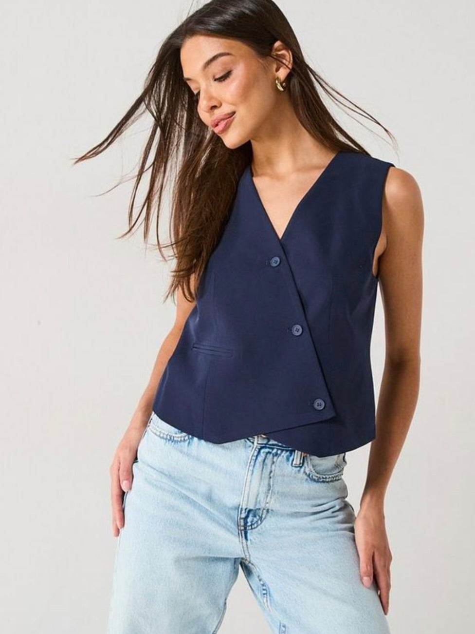 Only Asymmetric Tailored Waistcoat In Navy