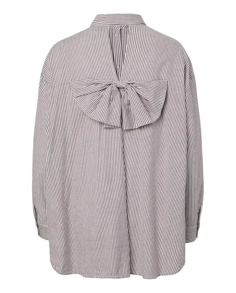 Pieces Oversized Longline Pinstripe Bow Back Shirt