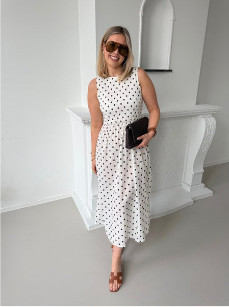 JDY Smock Midi Dress In Black & White Polkadot