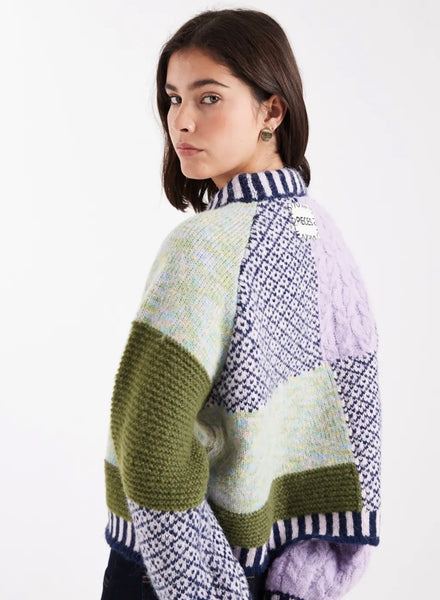 Pieces Multi Colour Patchwork Chunky Knit Jumper