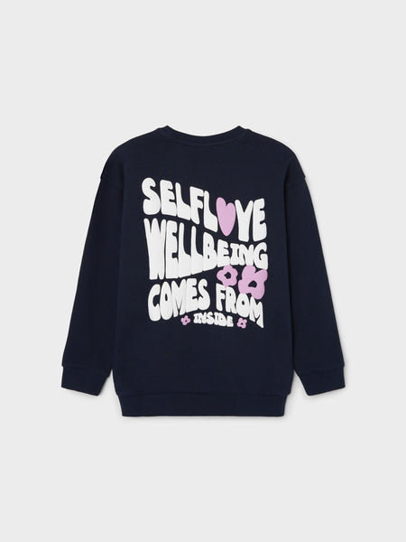 Girls Self Love Oversized Longline Sweatshirt In Navy