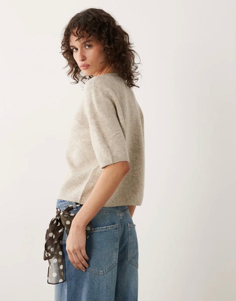 JDY Short Sleeve Knitted Cardigan In Beige