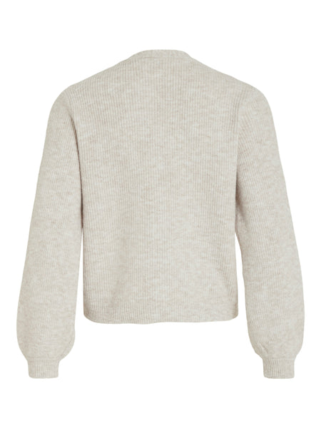 Vila Oat Knit Bow Front Cardigan