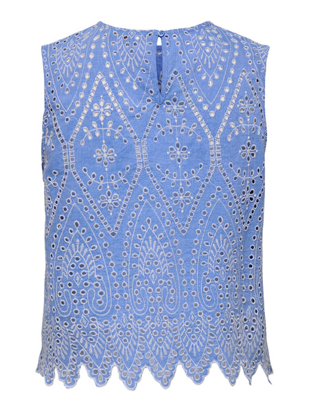 Only Blue Broderie Anglaise Sleeveless Top