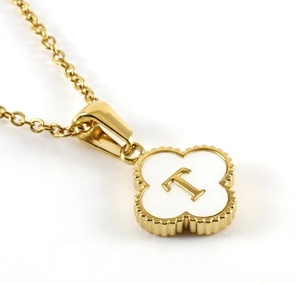 Gold Clover Initial Necklace