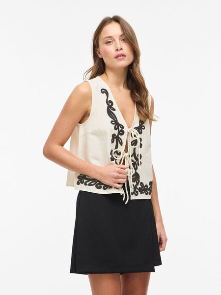 Vila Tie Front Embroidered Waistcoat