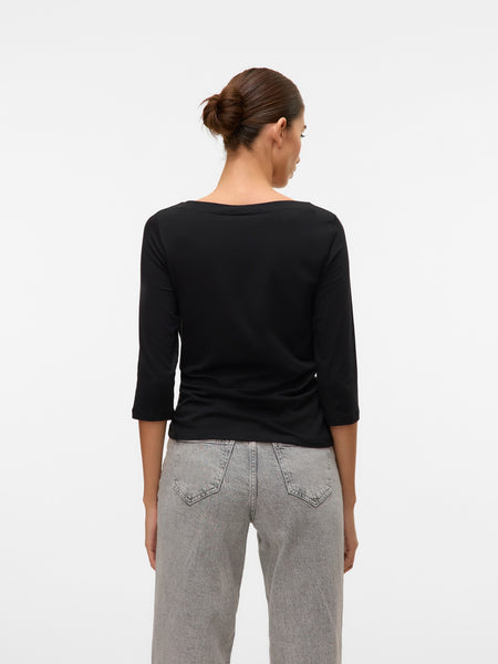 VM 3/4 Sleeve Slash Neck Top In Black