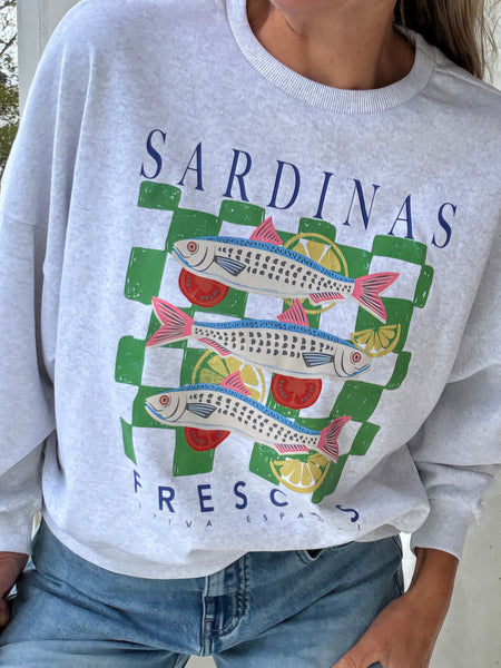 Only Grey Lightweight Oversized Summer Sardines Sweatshirt In Grey
