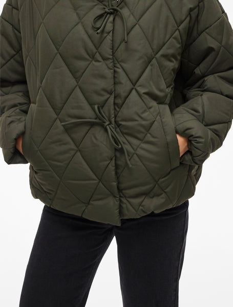 Vila Quilted Puffer Jacket in Khaki