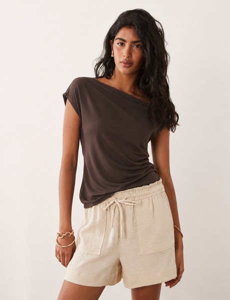 JDY Sleeveless Draped Top In Chocolate Brown